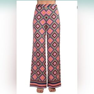Trina Turk Bay Wide Leg Pants Lined Side Zip Geometric Sz 10